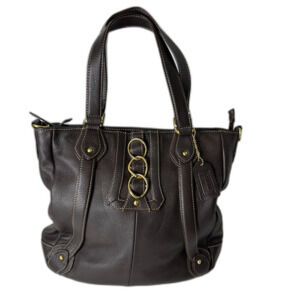 ANA Dark Chocolate Brown Leather Chain Link Detail Hobo Tote Shoulder Bag